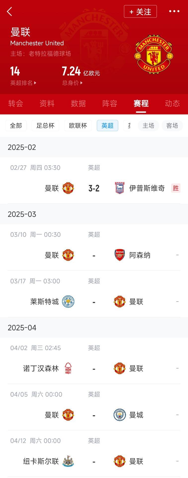 藍(lán)狐救一下？曼聯(lián)未來(lái)5輪將遭遇英超2/3/4/6名：槍手森林曼城紐卡